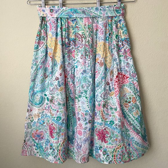 Talbots 16 Festive Floral Paisley Pleated Tie Waist Midi Skirt - Picture 9 of 12